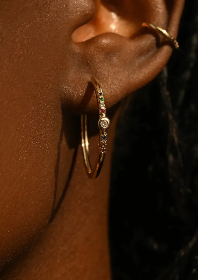 Scosha Earrings Diamond Bezel Rainbow Gem Hoop
