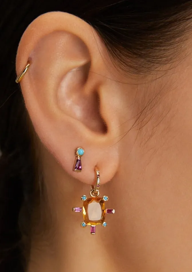 Scosha Earrings The Garnet Keyhole Stud with Turquoise