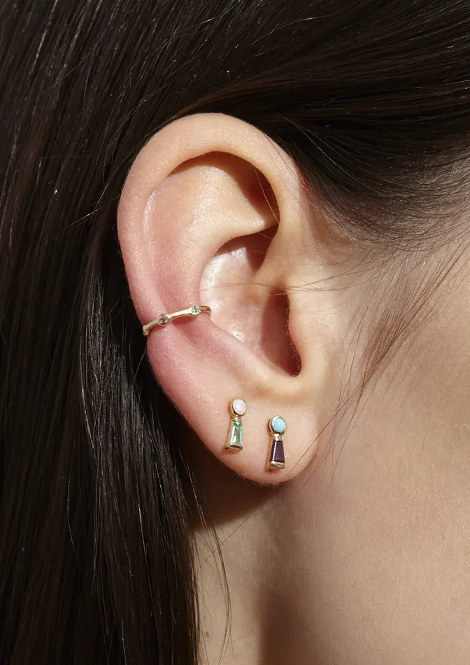 Scosha Earrings The Garnet Keyhole Stud with Turquoise