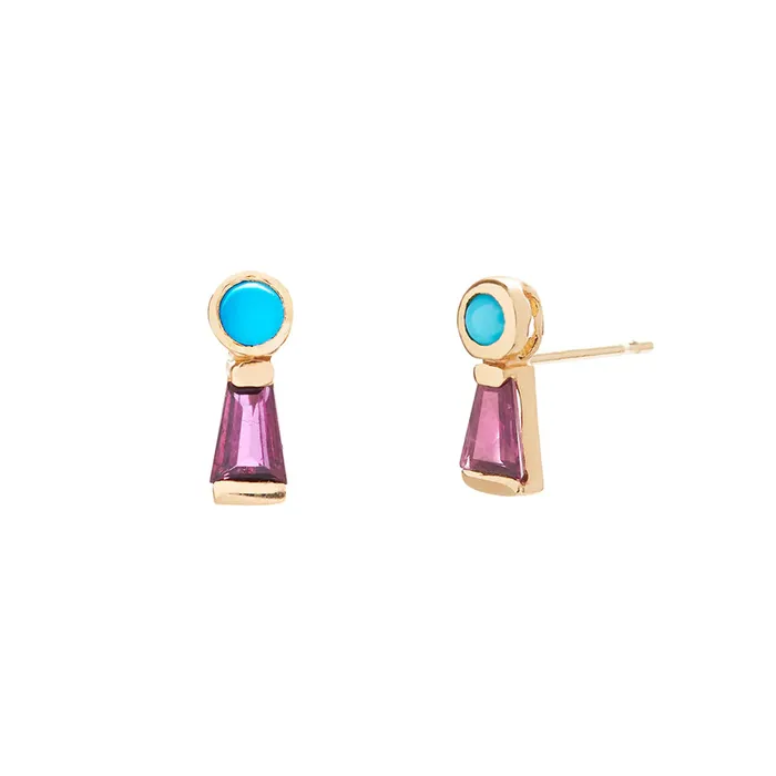 Scosha Earrings The Garnet Keyhole Stud with Turquoise