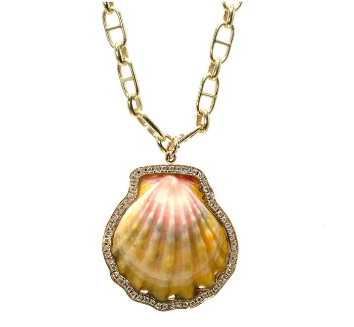 SHELL IN DIAMOND FRAME CHARM Jenna Blake Charm Necklaces