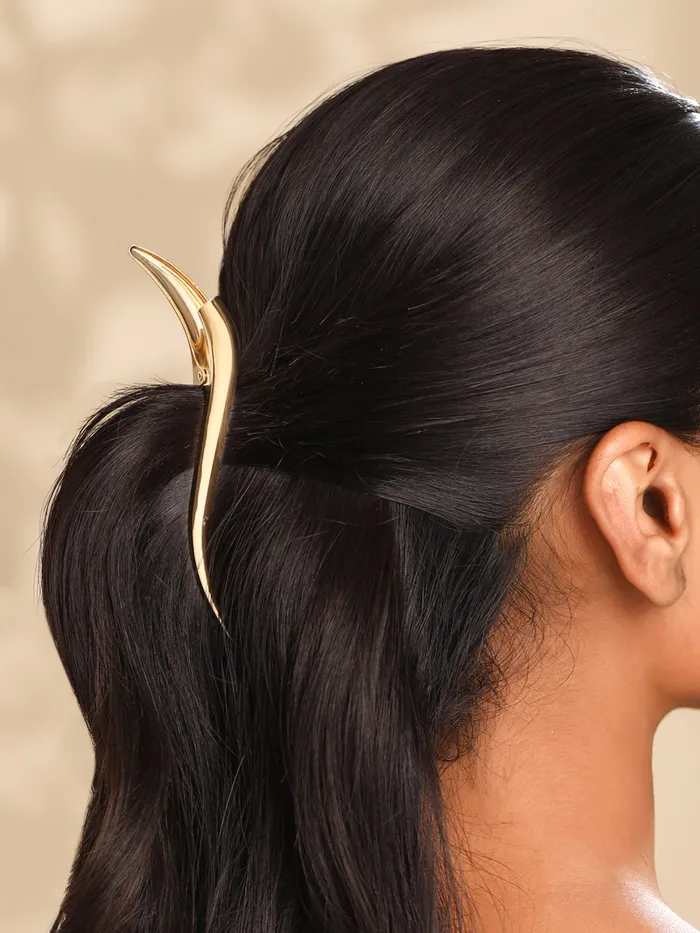 Stylish Hair Clips Gold Plated Banana Clips for Women Premium Alloy 13cm Gold Yellow Chimes Earrings