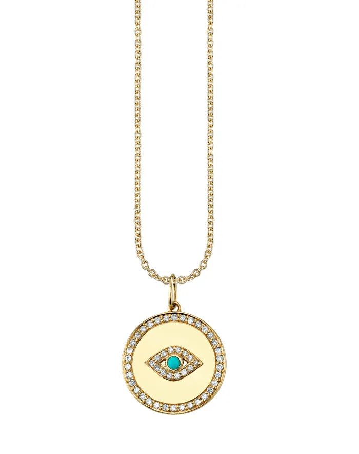 Sydney Evan Bezel Evil Eye Medallion with Pave Border Necklaces