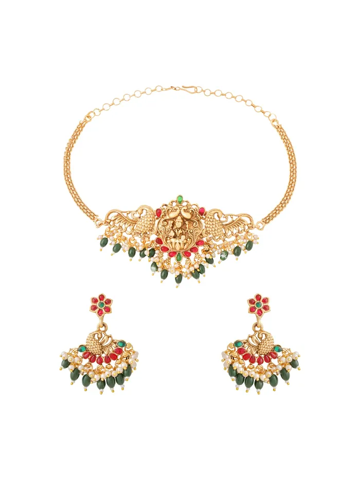 Traditional Gold Plated Choker Necklace Set for Women Elegant Design One Size Gold Yellow Chimes Necklaces Traditional Gold Plated Choker Necklace Set for Women Elegant Design One Size Gold Yellow Chimes Necklaces