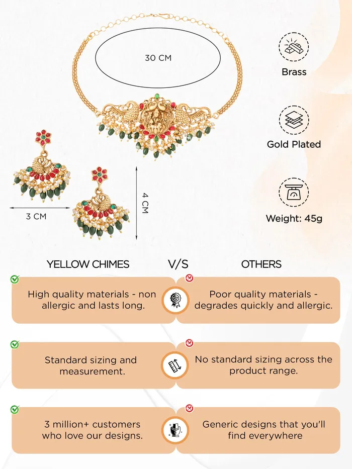 Traditional Gold Plated Choker Necklace Set for Women Elegant Design One Size Gold Yellow Chimes Necklaces