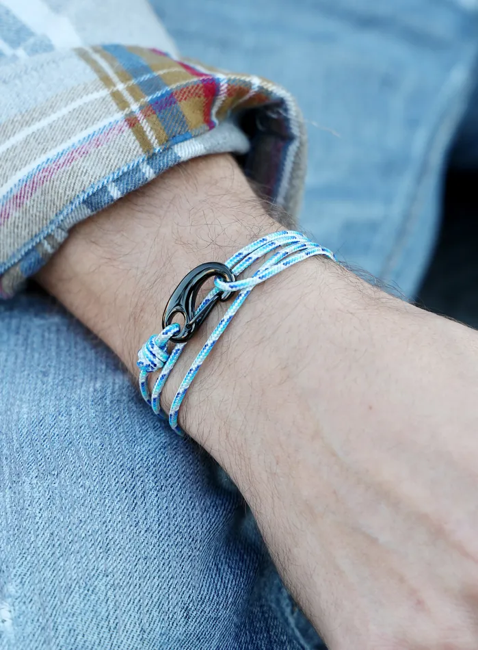 We Are All Smith Bracelets Blue White Tactical Cord Bracelet for Men Black Clasp 19K