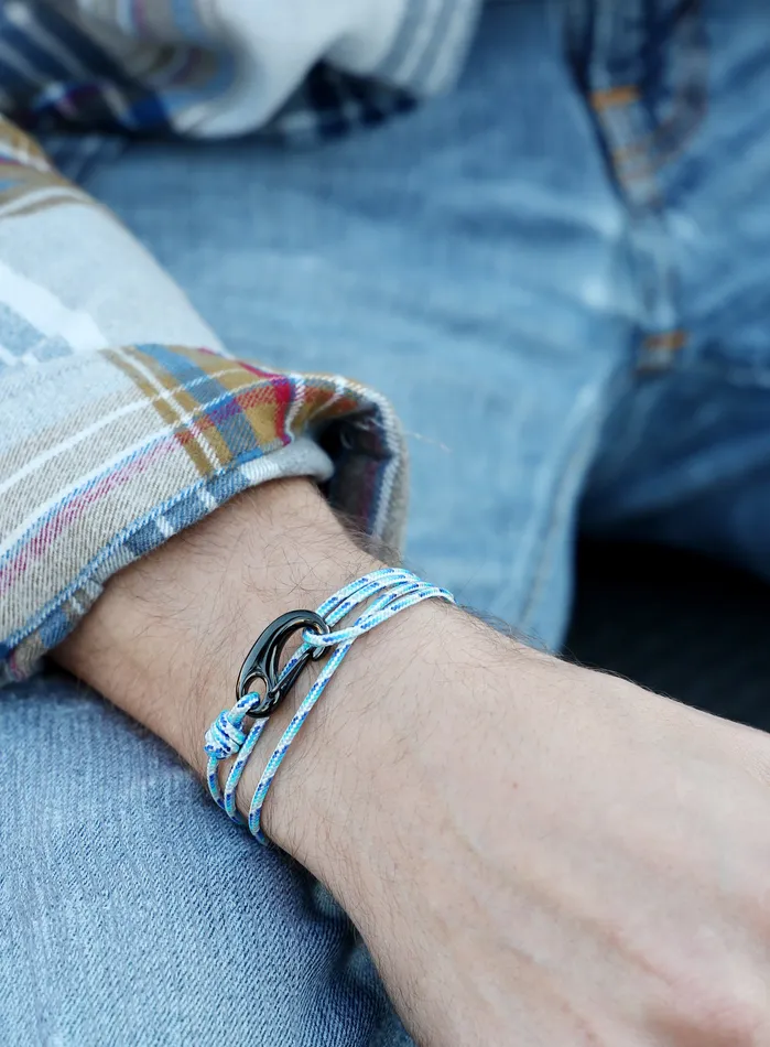 We Are All Smith Bracelets Blue White Tactical Cord Bracelet for Men Black Clasp 19K
