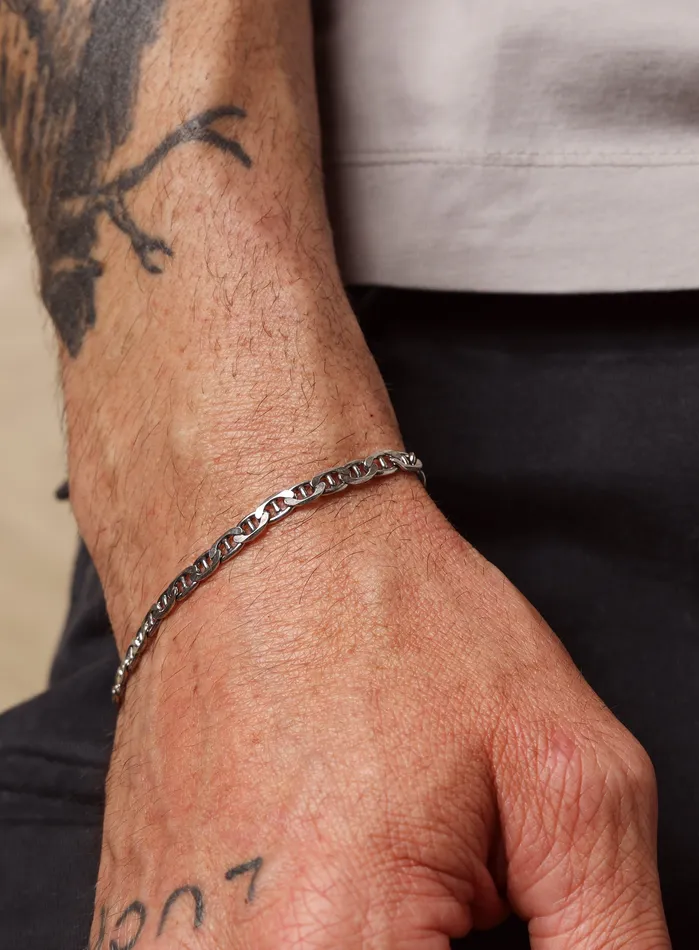 WE ARE ALL SMITH Mens Jewelry Clothing Bracelets 925 Oxidized Sterling Double Anchor Chain Bracelet for Men