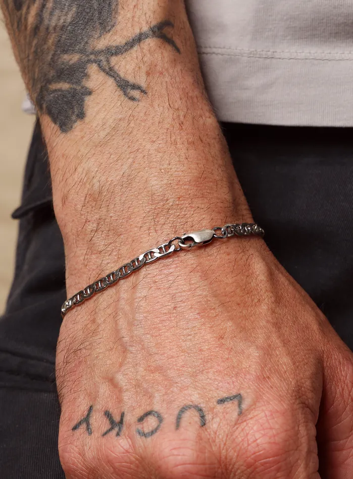 WE ARE ALL SMITH Mens Jewelry Clothing Bracelets 925 Oxidized Sterling Double Anchor Chain Bracelet for Men