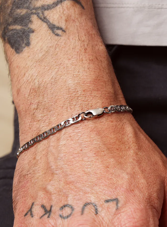 WE ARE ALL SMITH Mens Jewelry Clothing Bracelets 925 Oxidized Sterling Double Anchor Chain Bracelet for Men