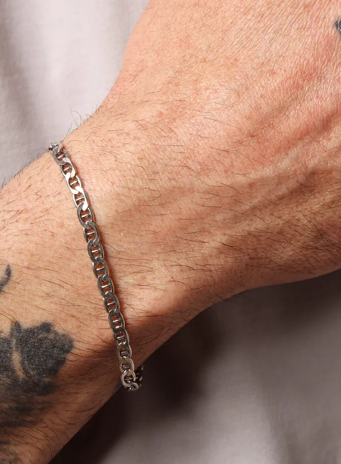 WE ARE ALL SMITH Mens Jewelry Clothing Bracelets 925 Oxidized Sterling Double Anchor Chain Bracelet for Men