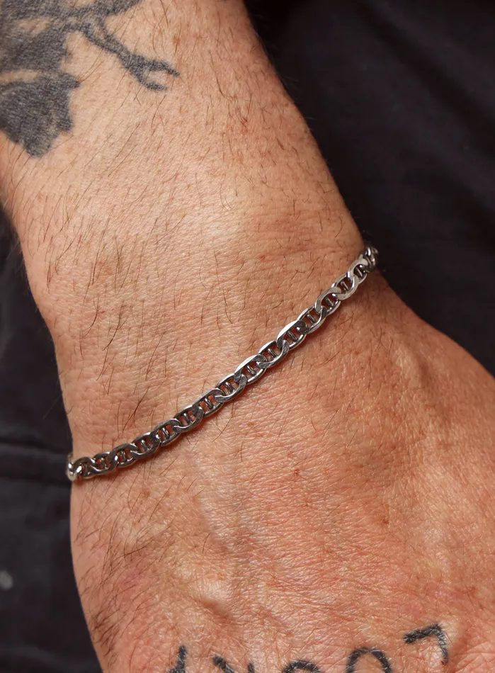 WE ARE ALL SMITH Mens Jewelry Clothing Bracelets 925 Oxidized Sterling Double Anchor Chain Bracelet for Men