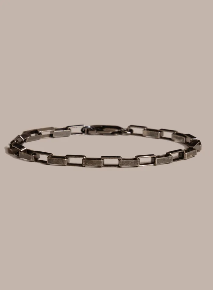 WE ARE ALL SMITH Mens Jewelry Clothing Bracelets 925 Oxidized Sterling Silver Elongated Square Box Chain Bracelet for Men WE ARE ALL SMITH Mens Jewelry Clothing Bracelets 925 Oxidized Sterling Silver Elongated Square Box Chain Bracelet for Men