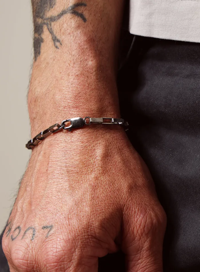 WE ARE ALL SMITH Mens Jewelry Clothing Bracelets 925 Oxidized Sterling Silver Elongated Square Box Chain Bracelet for Men