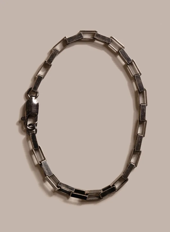 WE ARE ALL SMITH Mens Jewelry Clothing Bracelets 925 Oxidized Sterling Silver Elongated Square Box Chain Bracelet for Men