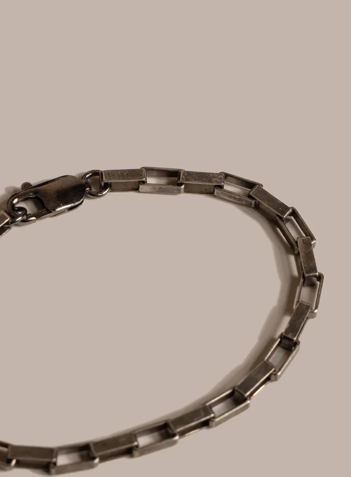 WE ARE ALL SMITH Mens Jewelry Clothing Bracelets 925 Oxidized Sterling Silver Elongated Square Box Chain Bracelet for Men