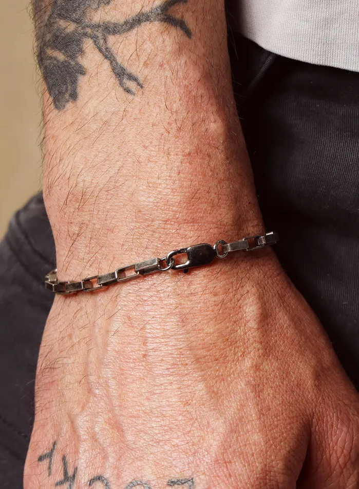 WE ARE ALL SMITH Mens Jewelry Clothing Bracelets 925 Oxidized Sterling Silver Elongated Square Box Chain Bracelet for Men