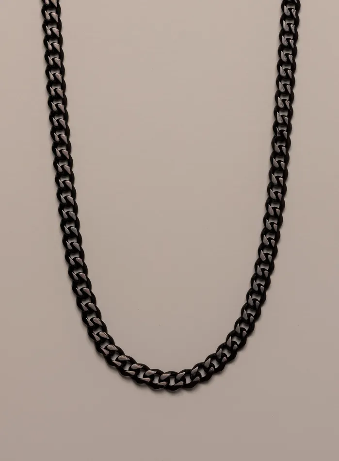 WE ARE ALL SMITH Mens Jewelry Clothing Necklaces 5mm wide Black Coated Stainless Steel Miami Cuban chain