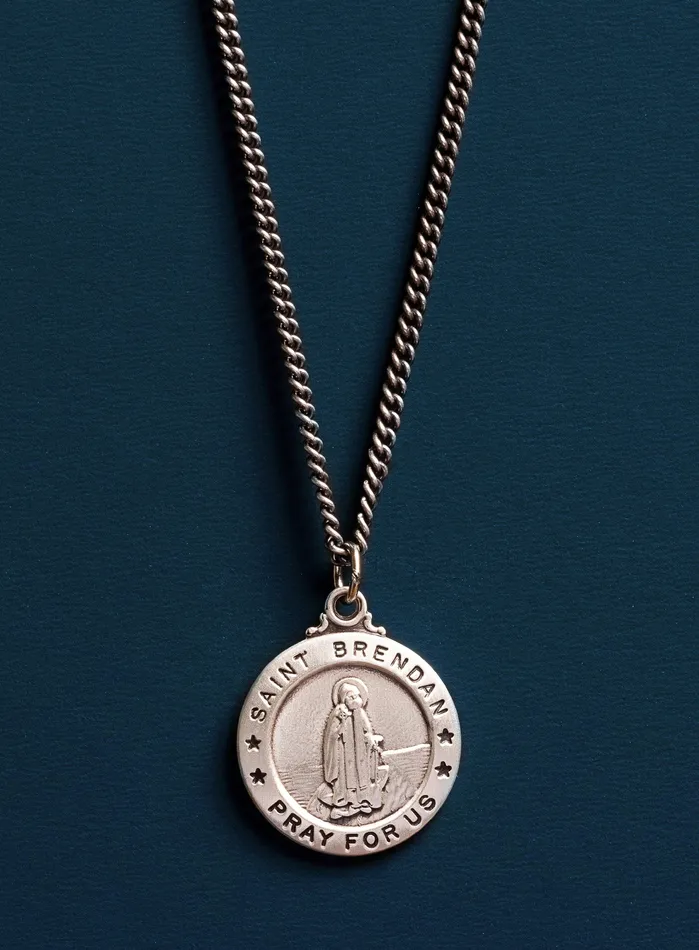 WE ARE ALL SMITH Mens Jewelry Clothing Necklaces Saint Brendan Sterling Silver Round Medal Pendant Necklace for Men Custom engraved Catholic Saint Fathers Day Gifts for him husband WE ARE ALL SMITH Mens Jewelry Clothing Necklaces Saint Brendan Sterling Silver Round Medal Pendant Necklace for Men Custom engraved Catholic Saint Fathers Day Gifts for him husband