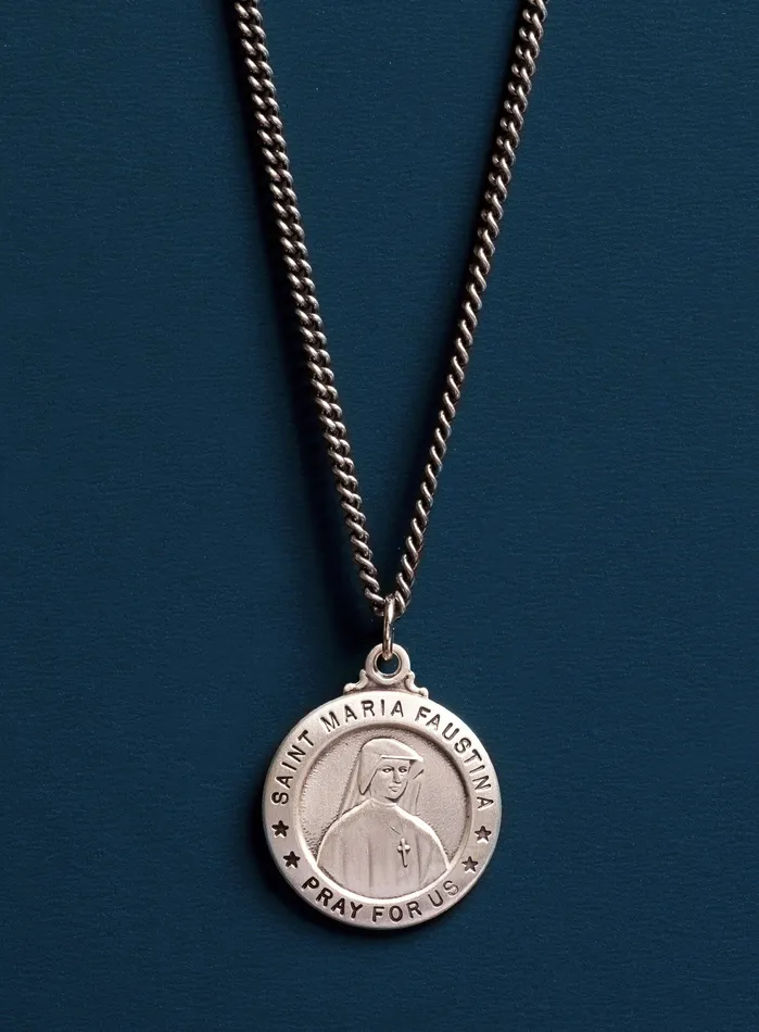 WE ARE ALL SMITH Mens Jewelry Clothing Necklaces Saint Maria Faustina Round Sterling Silver Pendant Necklace for Men WE ARE ALL SMITH Mens Jewelry Clothing Necklaces Saint Maria Faustina Round Sterling Silver Pendant Necklace for Men