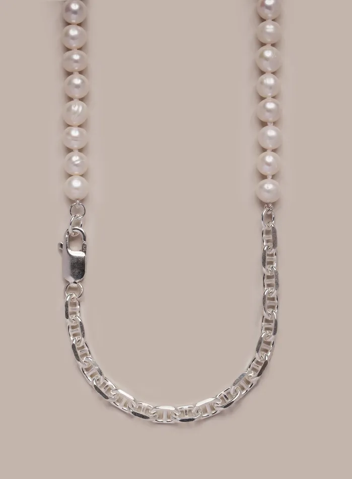 We Are All Smith Necklaces 925 Sterling Silver Anchor Chain Pearl Necklace for Men