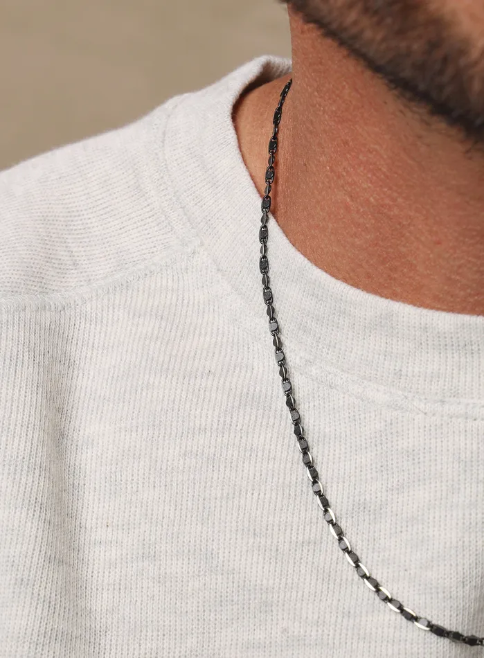 WE ARE ALL SMITH Necklaces Black and Silver Anchor Chain Necklace for Men
