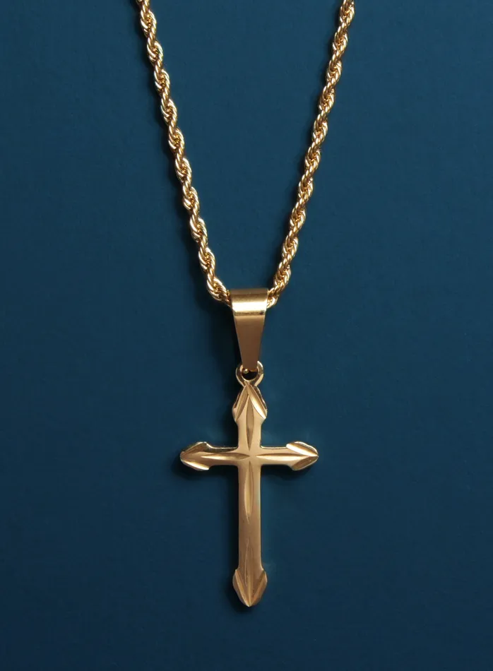 WE ARE ALL SMITH Necklaces Gold Plated Cross Necklace for Men with Rope Chain