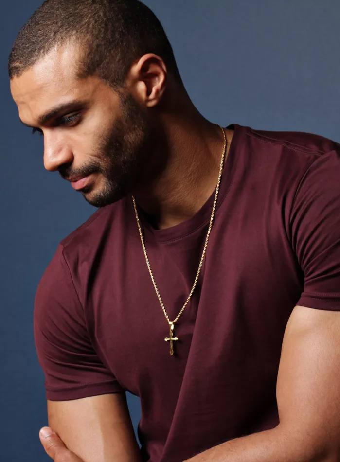 WE ARE ALL SMITH Necklaces Gold Plated Cross Necklace for Men with Rope Chain