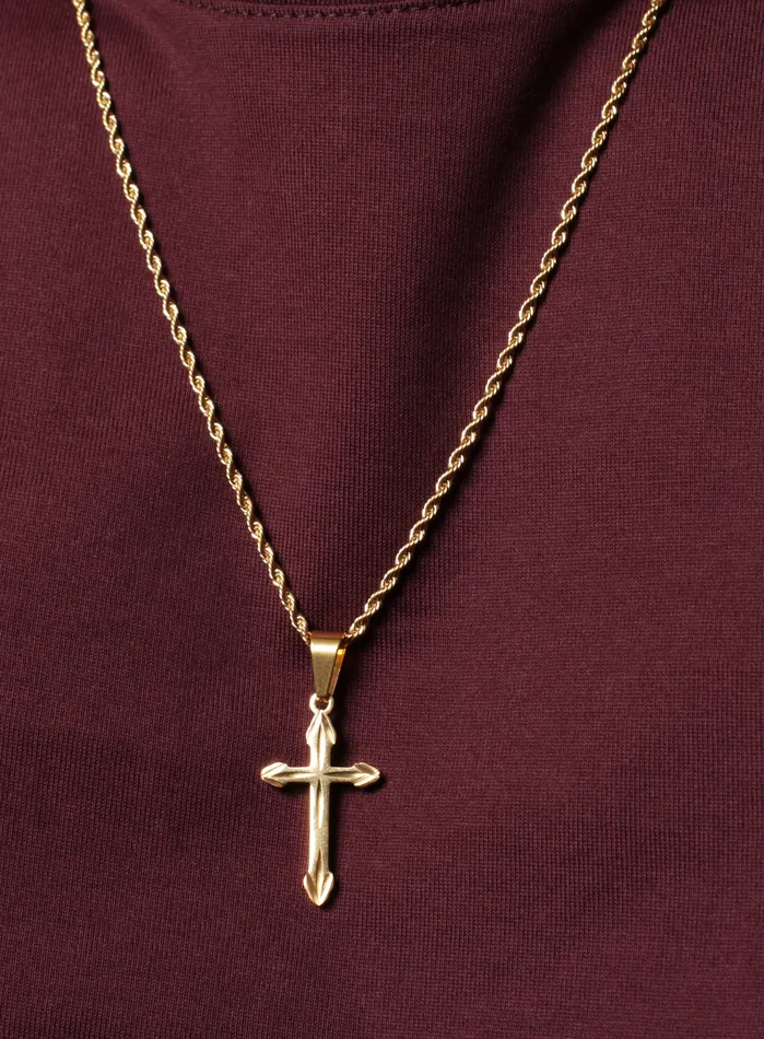 WE ARE ALL SMITH Necklaces Gold Plated Cross Necklace for Men with Rope Chain
