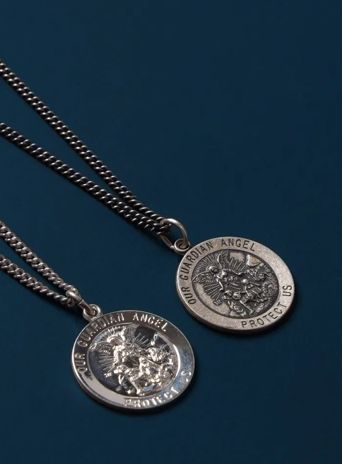 WE ARE ALL SMITH Necklaces Guardian Angel Protect Us Sterling Silver Medal Neckalce for Men