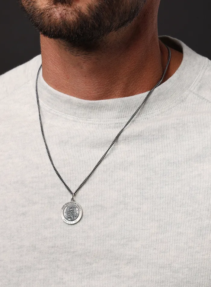 WE ARE ALL SMITH Necklaces Guardian Angel Protect Us Sterling Silver Medal Neckalce for Men