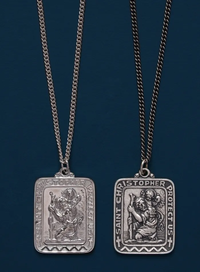 WE ARE ALL SMITH Necklaces Saint Christopher Large Rectangular Medal Necklace for Men