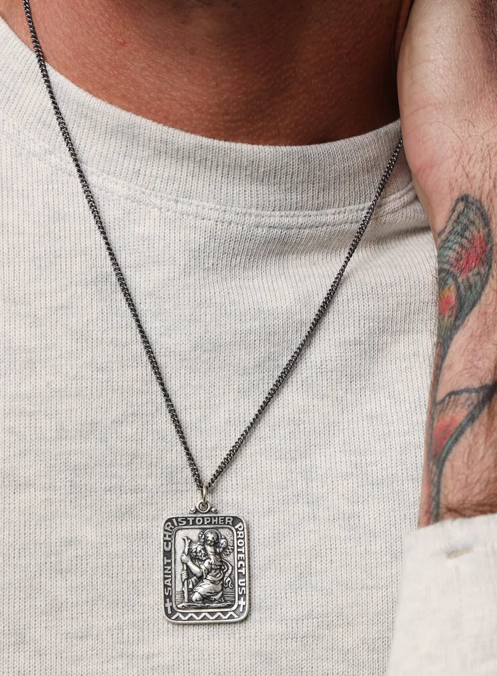 WE ARE ALL SMITH Necklaces Saint Christopher Large Rectangular Medal Necklace for Men