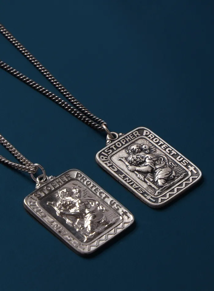 WE ARE ALL SMITH Necklaces Saint Christopher Large Rectangular Medal Necklace for Men