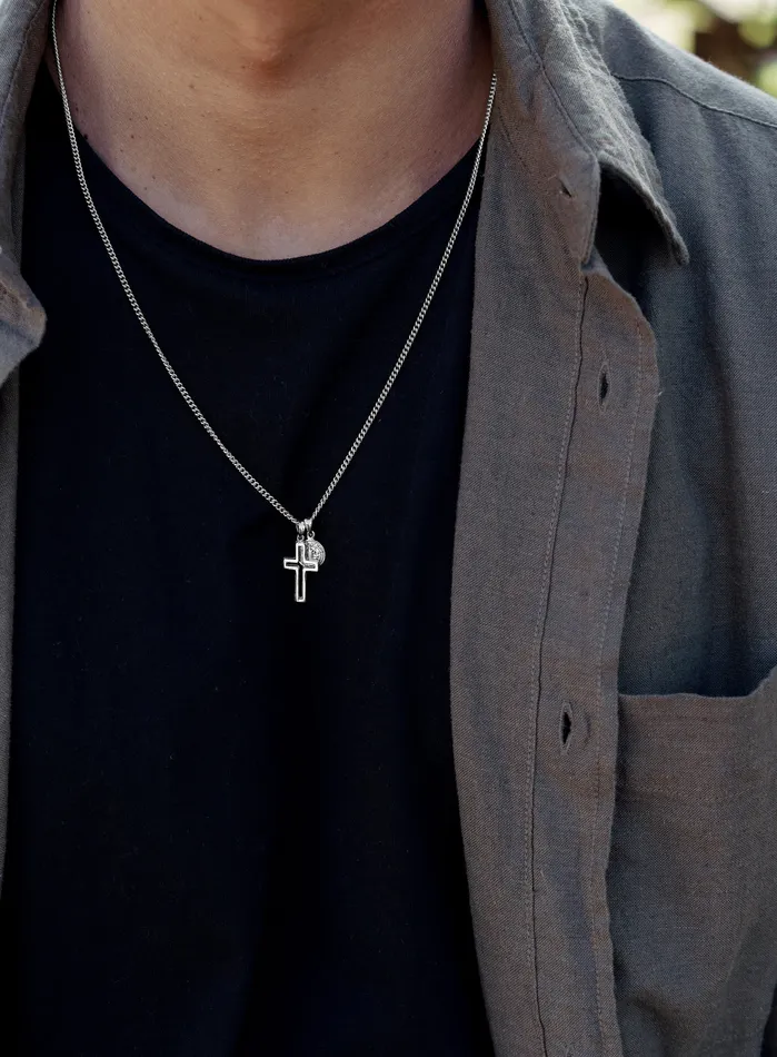 WE ARE ALL SMITH Necklaces Sterling Silver Cross Saint Benedict Medal for Men