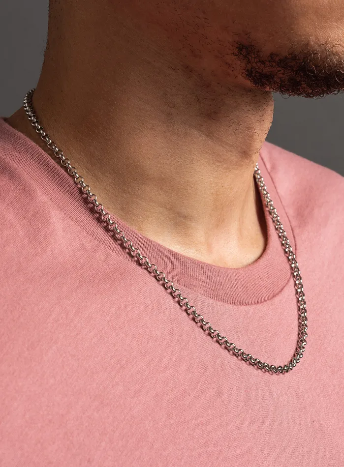 WE ARE ALL SMITH Necklaces Waterproof 4mm Large Rolo Stainless Steel Chain for Men