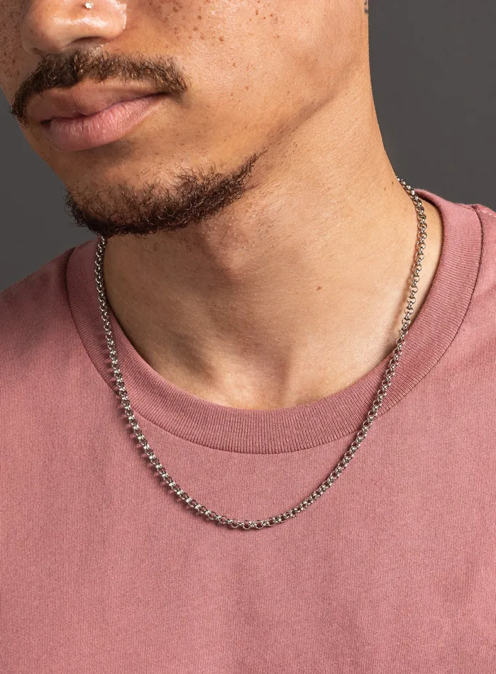 WE ARE ALL SMITH Necklaces Waterproof 4mm Large Rolo Stainless Steel Chain for Men