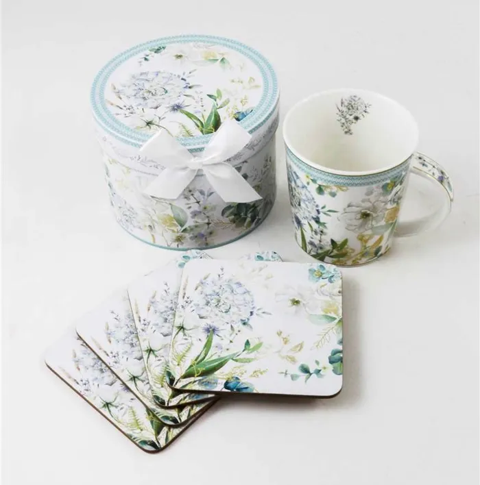 White Blue Floral Porcelain Mug gift box Candlewick Gift Shop Rings