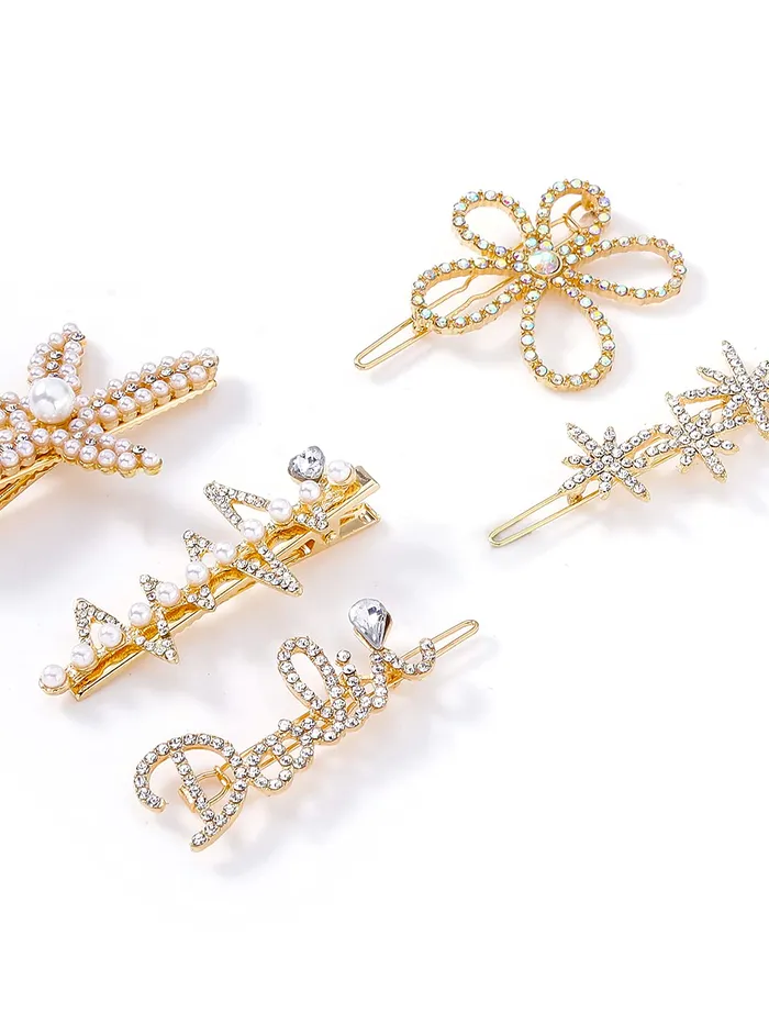 Yellow Chimes 5 PCs Hair Clips for Women Crystal Fancy Hairpins Hair Accessories for Women Girls Gold Medium YCHACLWM043MC Yellow Chimes Bracelets