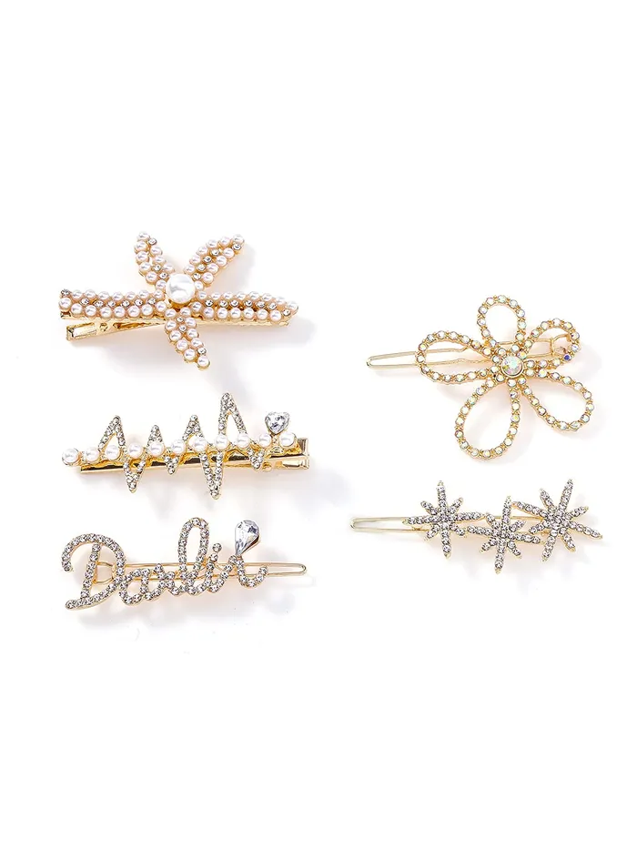 Yellow Chimes 5 PCs Hair Clips for Women Crystal Fancy Hairpins Hair Accessories for Women Girls Gold Medium YCHACLWM043MC Yellow Chimes Bracelets