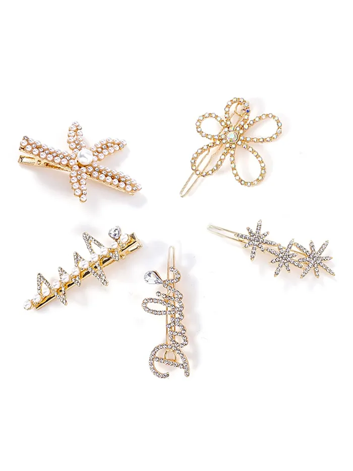 Yellow Chimes 5 PCs Hair Clips for Women Crystal Fancy Hairpins Hair Accessories for Women Girls Gold Medium YCHACLWM043MC Yellow Chimes Bracelets