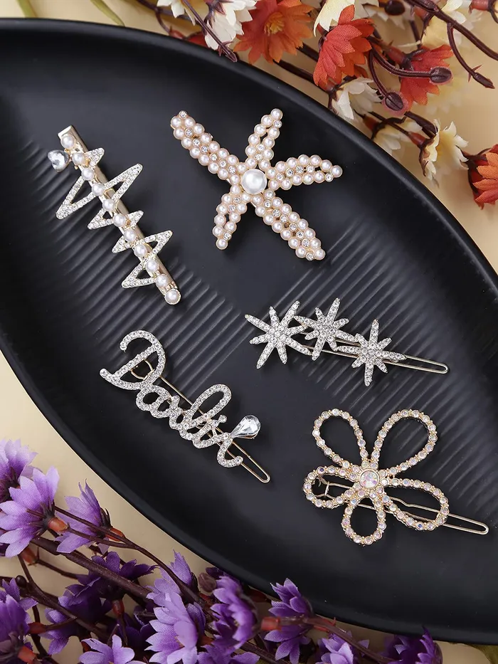 Yellow Chimes 5 PCs Hair Clips for Women Crystal Fancy Hairpins Hair Accessories for Women Girls Gold Medium YCHACLWM043MC Yellow Chimes Bracelets