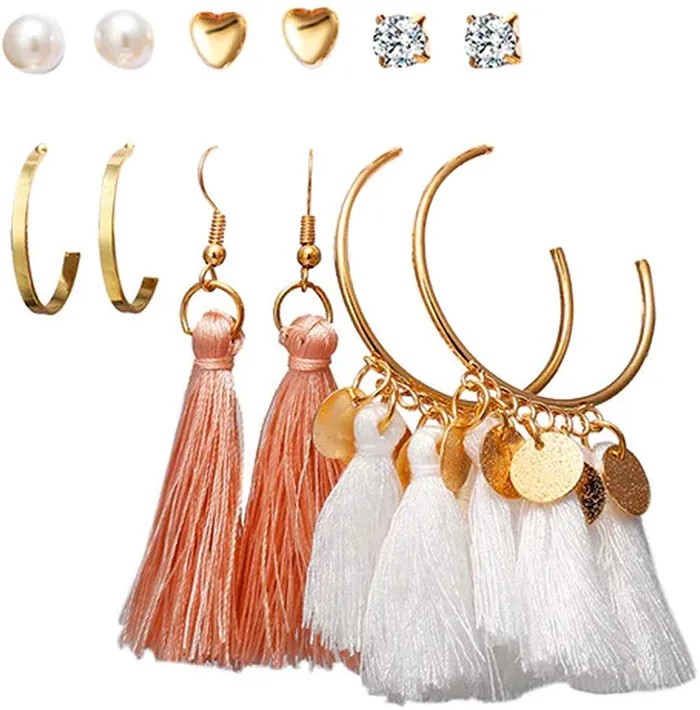 Yellow Chimes 6 and 9 Pairs Assorted Multiple Stud Earrings Big Hoop Tassel Drop Pearl Earrings for Women and Girls Pearl Stud Tassel Yellow Chimes Rings Yellow Chimes 6 and 9 Pairs Assorted Multiple Stud Earrings Big Hoop Tassel Drop Pearl Earrings for Women and Girls Pearl Stud Tassel Yellow Chimes Rings