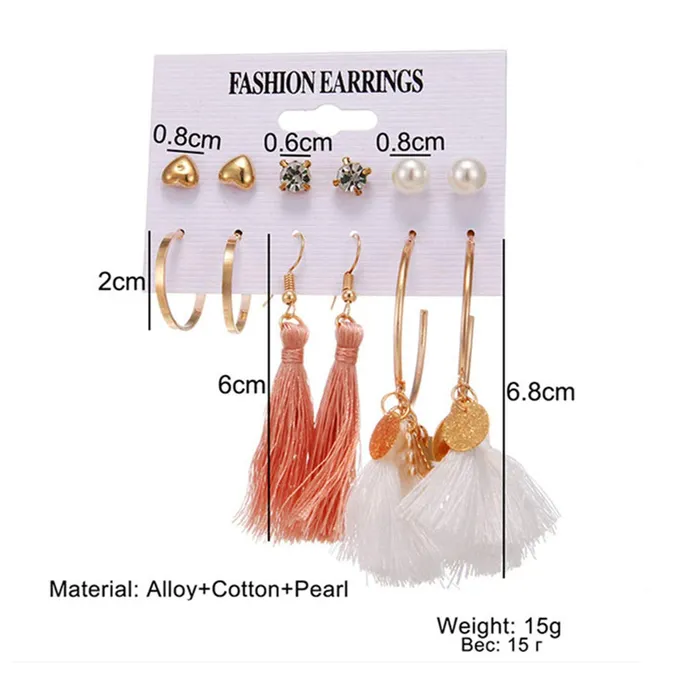 Yellow Chimes 6 and 9 Pairs Assorted Multiple Stud Earrings Big Hoop Tassel Drop Pearl Earrings for Women and Girls Pearl Stud Tassel Yellow Chimes Rings