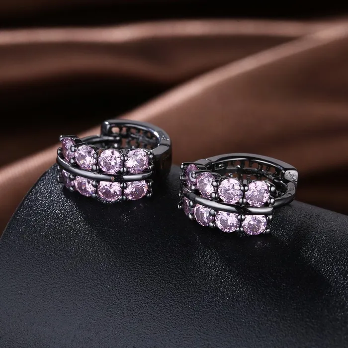 Yellow Chimes A5 Grade Pink Crystal Black Gun Plated Clip On Earrings for Women Girls Yellow Chimes Rings