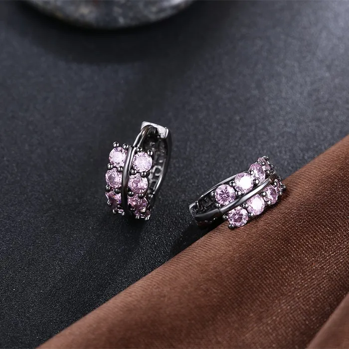 Yellow Chimes A5 Grade Pink Crystal Black Gun Plated Clip On Earrings for Women Girls Yellow Chimes Rings