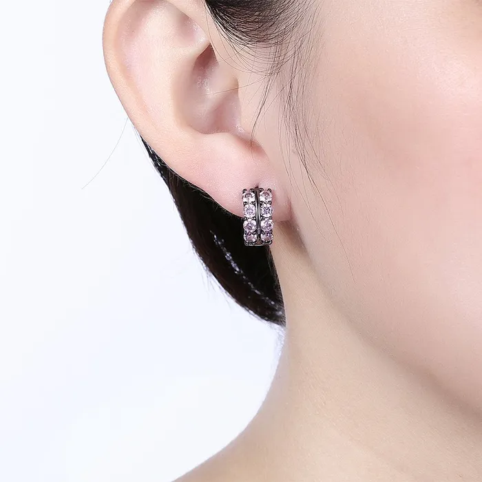 Yellow Chimes A5 Grade Pink Crystal Black Gun Plated Clip On Earrings for Women Girls Yellow Chimes Rings