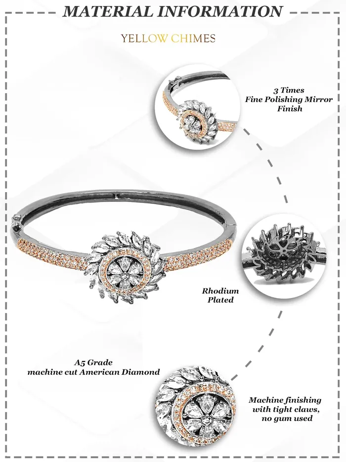 Yellow Chimes AD Bracelet for Women White American Diamond Bangle Bracelet High Grade Authentic AD Jewellery Bangle Style Bracelet for Women and Girls Yellow Chimes Earrings