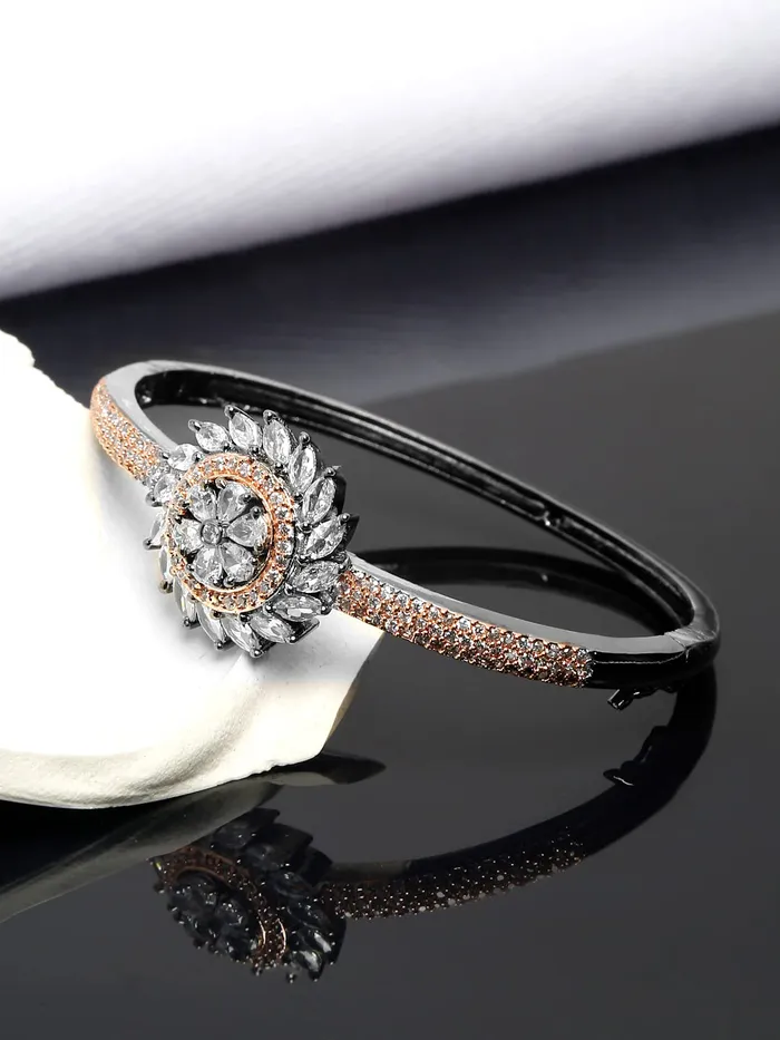 Yellow Chimes AD Bracelet for Women White American Diamond Bangle Bracelet High Grade Authentic AD Jewellery Bangle Style Bracelet for Women and Girls Yellow Chimes Earrings