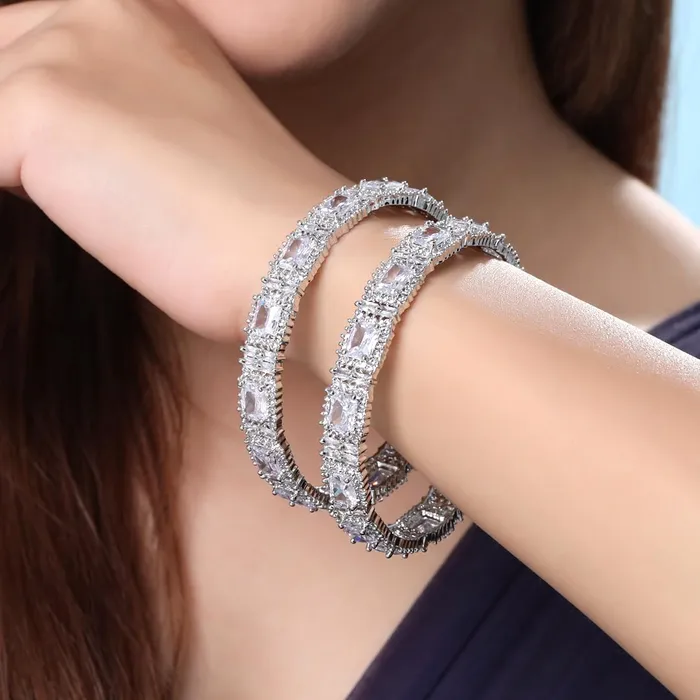 Yellow Chimes Bangles for Women and Girls American Diamond Bangles for women Silver Tone White AD Studded Bangles for girls Birthday Gift For girls and women Anniversary Gift for Wife Yellow Chimes Rings